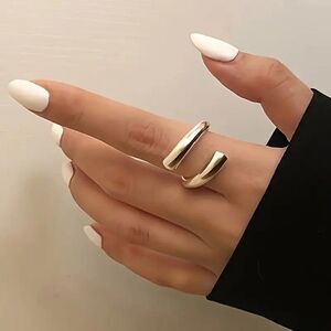 Stylish Silver Plated Geometric Ring Minimalist Modern Alloy Silver